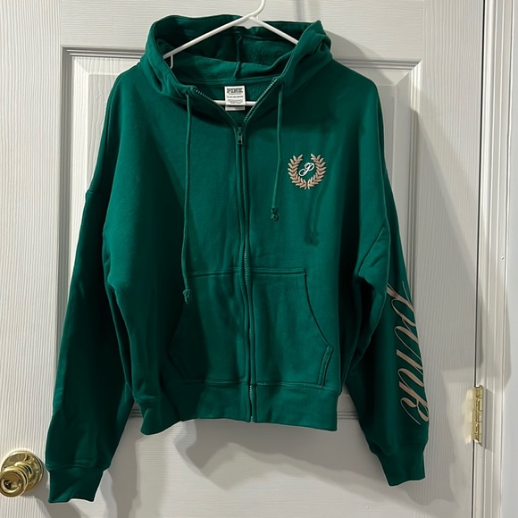 Pink Victoria’s Secret 2024 Dark Green Zip Up Hoodie XS - Picture 1 of 6